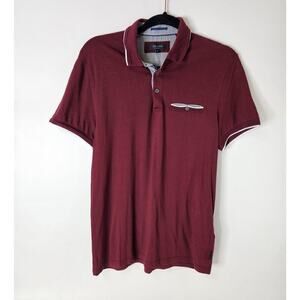 TED BAKER LONDON Polo Shirt Derry Men 3 Marron White Trim Golf Casual